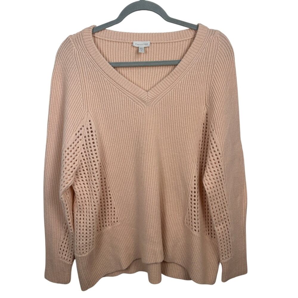Garnet Hill Cashmere Sweater Women Small Peach Excellent Wide Knit Side Ribbed